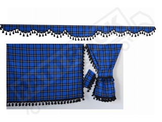 TARTAN TRUCK SIDE CURTAINS  ROYAL BLUE & WITH WHITE TASSELS -MERCEDES,MAN,DAF,VOLVO,SCANIA,IVECO,RENAULT