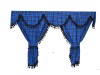 TARTAN TRUCK CURTAINS FULL SET ROYAL BLUE & BLACK STRINGS /  VOLVO DAF SCANIA MAN MERCEDES RENAULT IVECO