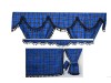 TARTAN TRUCK CURTAINS FULL SET ROYAL BLUE & BLACK STRINGS /  VOLVO DAF SCANIA MAN MERCEDES RENAULT IVECO