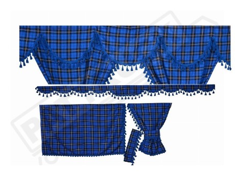 TARTAN TRUCK CURTAINS FULL SET ROYAL BLUE& BLACK- MERCEDES