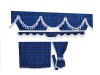TARTAN TRUCK CURTAINS FULL SET ROYAL BLUE & WHITE TASSELS /  VOLVO DAF SCANIA MAN MERCEDES RENAULT IVECO