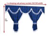 TARTAN TRUCK CURTAINS FULL SET ROYAL BLUE & WHITE TASSELS /  VOLVO DAF SCANIA MAN MERCEDES RENAULT IVECO
