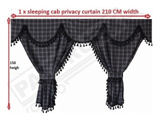 TARTAN TRUCK CURTAINS FULL SET ROYAL BLUE & BLACK STRINGS /  VOLVO DAF SCANIA MAN MERCEDES RENAULT IVECO