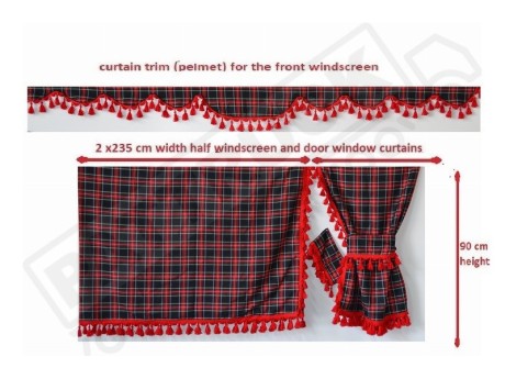 TARTAN TRUCK SIDE CURTAINS  ROYAL STEWARD LARGE &  RED TASSELS -MERCEDES,MAN,DAF,VOLVO,SCANIA,IVECO,RENAULT