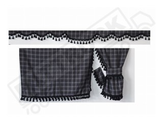 TARTAN TRUCK SIDE CURTAINS  GREY & BLACK TASSELS  -MERCEDES,MAN,DAF,VOLVO,SCANIA,IVECO,RENAULT