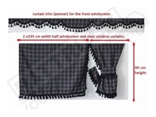 TARTAN TRUCK SIDE CURTAINS  GREY & BLACK TASSELS  -MERCEDES,MAN,DAF,VOLVO,SCANIA,IVECO,RENAULT