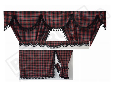 TARTAN TRUCK CURTAINS FULL SET ROYAL STEWARD LARGE &  RED TASSELS /   VOLVO DAF SCANIA MAN MERCEDES RENAULT IVECO