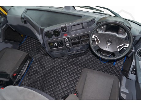 TRUCK ECO LEATHER FLOOR SET-BLACK with RED  FIT RENAULT T RANGE - FLAT FLOOR