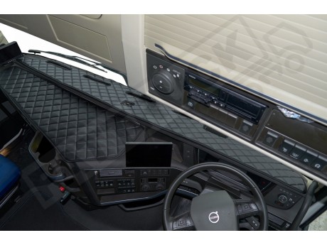 TRUCK ECO LEATHER DASH MAT WITH SPACE FOR SENSOR FIT VOLVO FH5 2021+ [ BLACK -RED TRIM] ]
