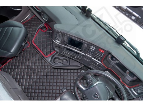 ECO LEATHER FLOOR MAT -BLACK /RED FIT SCANIA S New Generation  [ 2017+ ] SWIVEL/AIR  PASSENGER SEAT