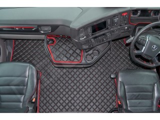 ECO LEATHER FLOOR MAT -BLACK /RED FIT SCANIA S New Generation  [ 2017+ ] SWIVEL/AIR  PASSENGER SEAT