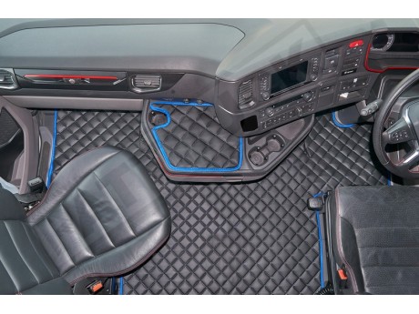 ECO LEATHER FLOOR MAT -BLACK /BLUE FIT SCANIA S New Generation  [ 2017+ ] SWIVEL/AIR  PASSENGER SEAT
