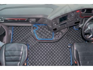 ECO LEATHER FLOOR MAT -BLACK /BLUE FIT SCANIA S New Generation  [ 2017+ ] SWIVEL/AIR  PASSENGER SEAT