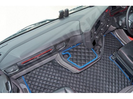 ECO LEATHER FLOOR MAT -BLACK/BLUE [ V8] FIT SCANIA S New Generation  [ 2017+ ] FLIP PASSENGER SEAT