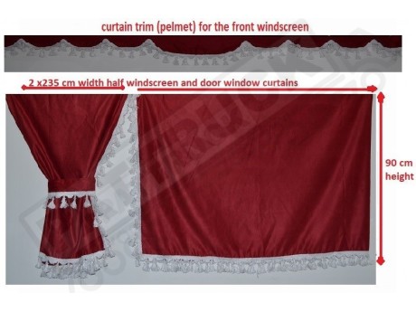 TRUCK SIDE CURTAINS - BLACK AND RED TASSELS  FIT MERCEDES,MAN,DAF,VOLVO,SCANIA,IVECO,RENAULT