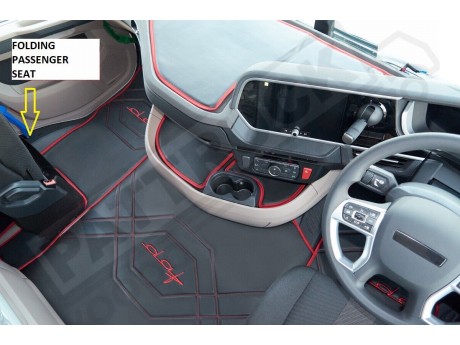 DAF XG ,XG+   TRUCK ECO LEATHER FLOOR SET-BLACK/RED  [ FOLDING PASSENGER SEAT ]