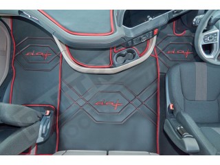 DAF XG ,XG+   TRUCK ECO LEATHER FLOOR SET-BLACK/RED  [ FOLDING PASSENGER SEAT ]
