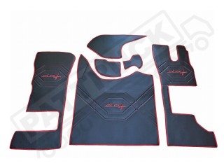 DAF XG ,XG+   TRUCK ECO LEATHER FLOOR SET-BLACK/RED  [ FOLDING PASSENGER SEAT ]
