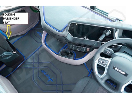 DAF XG ,XG+   TRUCK ECO LEATHER FLOOR SET-BLACK/BLUE  [ FOLDING PASSENGER SEAT ]