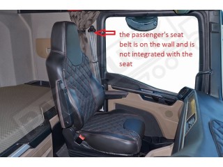 TRUCK ECO LEATHER SEAT COVERS FIT MAN TGX PAIR OF BLACK WITH RED STITCHES 2021+
