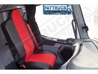 TRUCK HALF ECO LEATHER SEAT COVERS FIT RENAULT T RANGE PAIR OF BLACK / RED