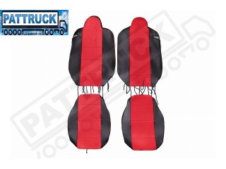 TRUCK HALF ECO LEATHER SEAT COVERS FIT RENAULT T RANGE PAIR OF BLACK / RED