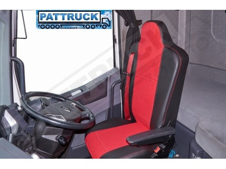 TRUCK HALF ECO LEATHER SEAT COVERS FIT RENAULT T RANGE PAIR OF BLACK / RED