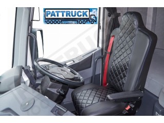 FIT RENAULT T RANGE TRUCK ECO LEATHER SEAT COVERS PAIR OF BLACK WITH RED STITCHES