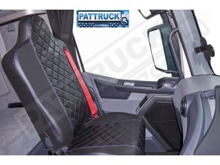 FIT RENAULT T RANGE TRUCK ECO LEATHER SEAT COVERS PAIR OF BLACK WITH RED STITCHES