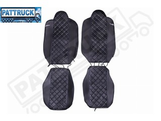 FIT RENAULT T RANGE TRUCK ECO LEATHER SEAT COVERS PAIR OF BLACK WITH RED STITCHES