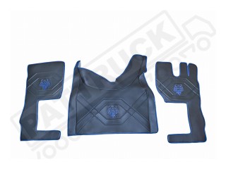 TRUCK ECO LEATHER FLOOR SET-BLACK WITH BLUE VIKING LOGO FIT VOLVO FH5  2021+[ AUTOMATIC ]- TWIN AIR SEATS