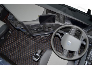 TRUCK ECO LEATHER FLOOR SET-Black/RED  suitable VOLVO FH5 ,FH4 - TWIN AIR SEATS