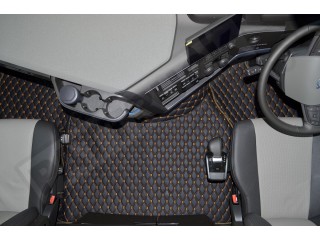 TRUCK ECO LEATHER FLOOR SET-Black/RED  suitable VOLVO FH5 ,FH4 - TWIN AIR SEATS