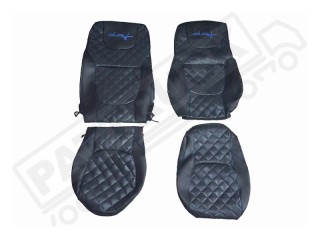 TRUCK ECO LEATHER SEAT COVERS FIT DAF XG XG+ PAIR OF BLACK WITH BLUE STITCHES