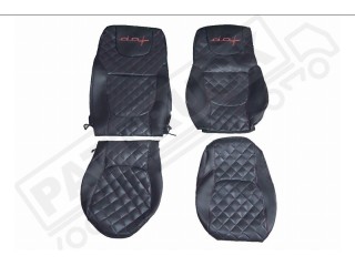 TRUCK ECO LEATHER SEAT COVERS FIT DAF XF GX XG+  PAIR OF BLACK WITH RED STITCHES