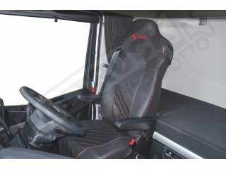 TRUCK ECO LEATHER SEAT COVERS suitable for IVECO S-WAY [ new shape] PAIR OF BLACK WITH RED STITCHES