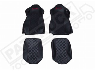 TRUCK ECO LEATHER SEAT COVERS suitable for IVECO S-WAY [ new shape] PAIR OF BLACK WITH RED STITCHES