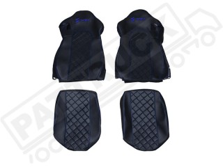 TRUCK ECO LEATHER SEAT COVERS suitable for IVECO S-WAY [ new shape] PAIR OF BLACK WITH BLUE STITCHES