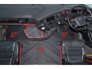ECO LEATHER FLOOR MAT -BLACK /RED FIT SCANIA S New Generation  [ 2017+ ] SWIVEL/AIR  PASSENGER SEAT