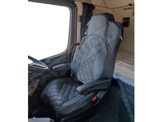 TRUCK ECO LEATHER SEAT COVERS  suitable for MERCEDES MP4 / MP5 PAIR OF BLACK WITH BLUE STITCHES