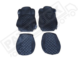 TRUCK ECO LEATHER SEAT COVERS  suitable for MERCEDES MP4 / MP5 PAIR OF BLACK WITH BLUE STITCHES