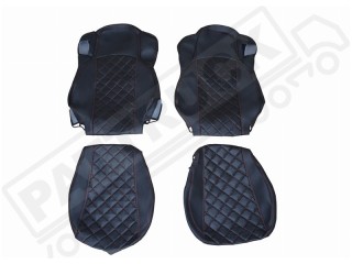 TRUCK ECO LEATHER SEAT COVERS  suitable for MERCEDES MP4 / MP5 PAIR OF BLACK WITH RED STITCHES
