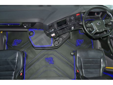 ECO LEATHER FLOOR MAT -BLACK /RED FIT SCANIA S New Generation  [ 2017+ ] SWIVEL/AIR  PASSENGER SEAT