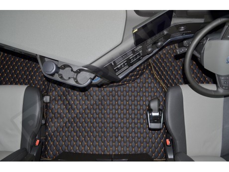 TRUCK ECO LEATHER FLOOR SET-Black/RED  suitable VOLVO FH5 ,FH4 - FOLDING passenger seat