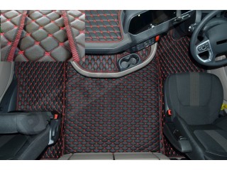 TRUCK ECO LEATHER FLOOR SET-BLACK/RED  [ FOLDING PASSENGER SEAT ]Suitable for  Daf  XG , XG+