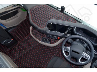 TRUCK ECO LEATHER FLOOR SET-BLACK/RED  [ FOLDING PASSENGER SEAT ]Suitable for  Daf  XG , XG+