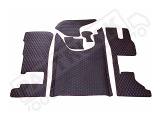 TRUCK ECO LEATHER FLOOR SET-BLACK/RED  [ FOLDING PASSENGER SEAT ]Suitable for  Daf  XG , XG+