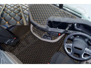 TRUCK ECO LEATHER FLOOR SET-BLACK/RED  [ FOLDING PASSENGER SEAT ]Suitable for  Daf  XG , XG+