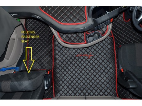 TRUCK ECO LEATHER FLOOR SET-BLACK/RED  [ FOLDING PASSENGER SEAT ]Suitable for  Daf  XG , XG+