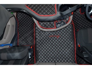 TRUCK ECO LEATHER FLOOR SET-BLACK/RED  [ FOLDING PASSENGER SEAT ]Suitable for  Daf  XG , XG+